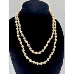 Chan Luu Signed Off White Cream Leather Knotted Pearl Necklace 42” Long